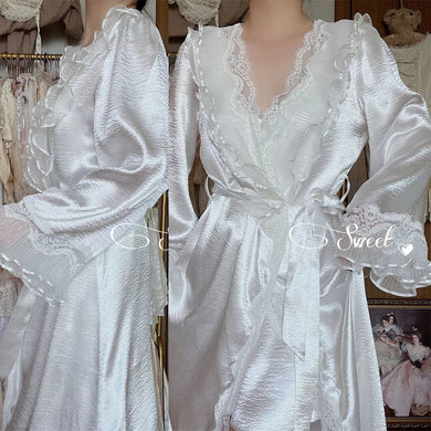 Bridal Lace Robe Nightgown Set Luxury - Foxy Beauty