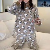 Cartoon Peach Flannel Pajamas Women's Loungewear