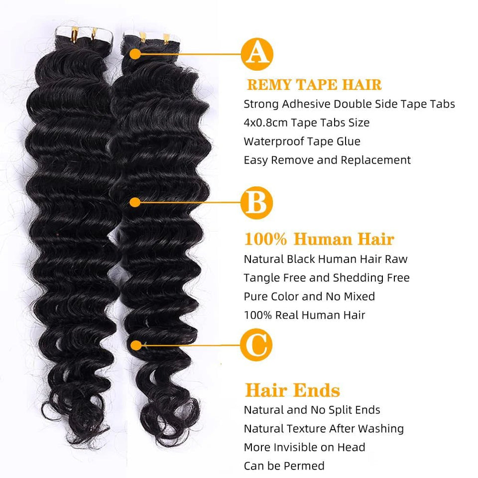 Deep Wave Remy Tape Hair Extensions