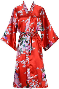 Floral Silk Bridal Kimono Bathrobe Short