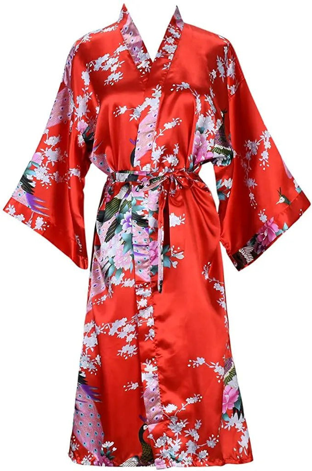 Floral Silk Bridal Kimono Bathrobe Short