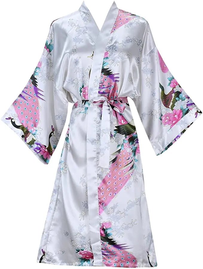 Floral Silk Bridal Kimono Bathrobe Short