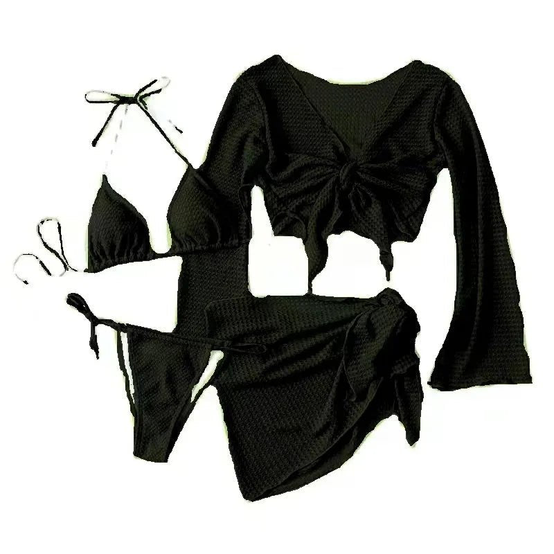 Black Triangle Bikini & Skirt Set