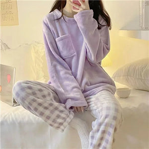 Plaid Flannel Women's Pajamas Set Warm