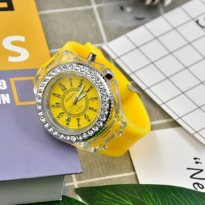 Rhinestone LED Jelly Watches Unisex Luminous