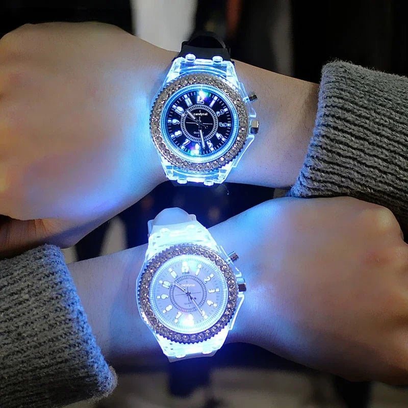 Rhinestone LED Jelly Watches Unisex Luminous