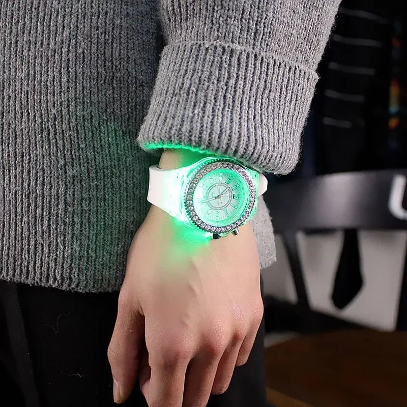 Rhinestone LED Jelly Watches Unisex Luminous