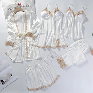 Satin Lace Sleepwear Robe Set White - Foxy Beauty