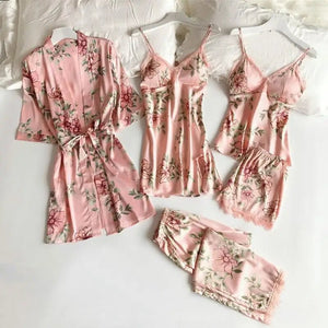 Satin Lace Sleepwear Robe Set White