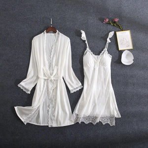 White Lace Wedding Kimono Robe Set